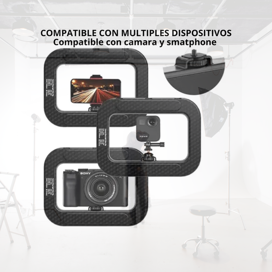 CUADRO DE LUZ LED PORTÁTIL CON SOPORTE PARA MÓVIL CON TRIPODE, IDEAL PARA LIVES FOTOS Y GRABACIONES PROFESIONALES