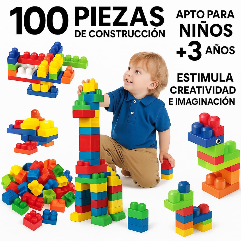 BLOQUES PLAY AND LEARN GENÉRICA PIEZAS DE CONSTRUCCION 100 UNID